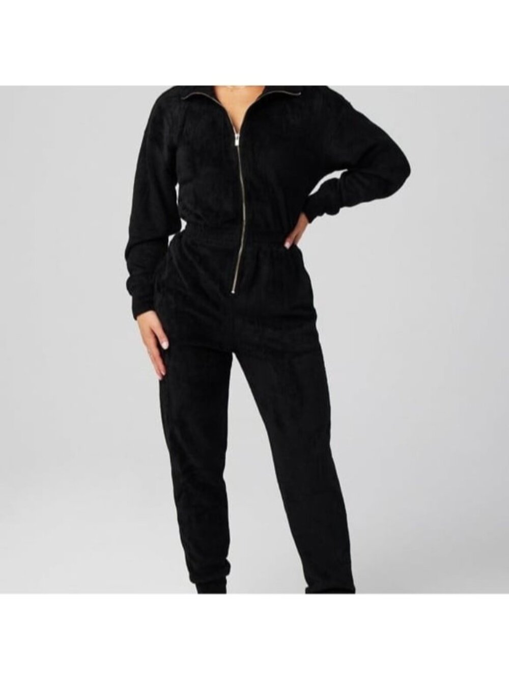Fabletics Cozy Cord Velvet Zip Jumpsuit Black Medium